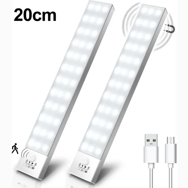 Merdoo Kastverlichting LED met bewegingssensor - Keukenverlichting op batterij - USB-C Oplaadbaar - Magnetisch - Dimbaar-LED Kast Verlichting - Draadloos - 3 Kleurtemperaturen - Zilver -20cm (2-PACK) Zilver 20cm