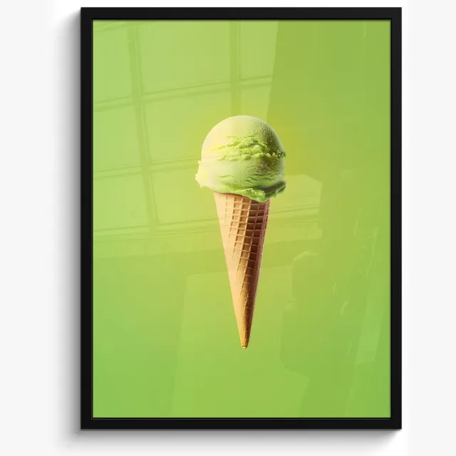 FrameYourWall Poster in lijst - Fotolijst 50x70 cm - Posters - Hoorntje - Schepijs - Groen - Posterlijst zwart - Decoratie - Wanddecoratie woonkamer - Muurdecoratie slaapkamer