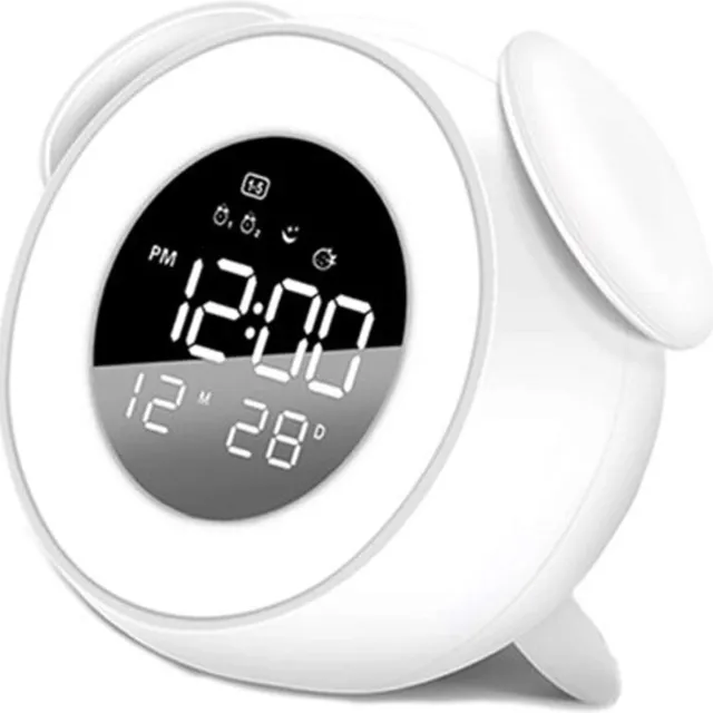 Bolture Digitale Wekker Slaapkamer - Alarmklok - Wake Up Light - LED Lights - Muziek - Telefoon Oplader - Wit