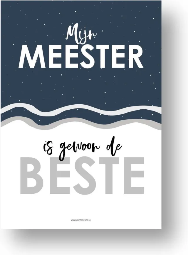 MOODZ design Poster Meester | Cadeau Meester | Juf & Meester cadeautje | A4 formaat Donkerblauw