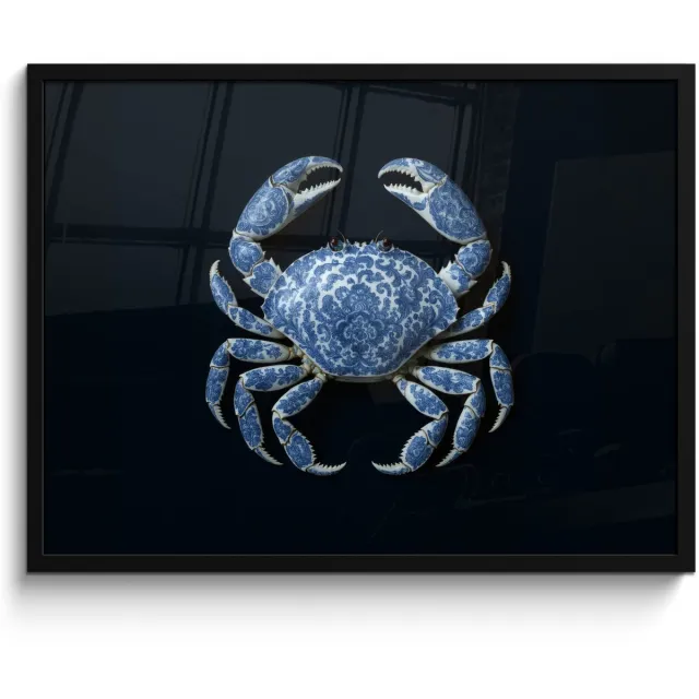 FrameYourWall Poster in lijst - Fotolijst 70x50 cm - Posters - Krab - Delfts blauw - Dieren - Posterlijst zwart - Decoratie - Wanddecoratie woonkamer - Muurdecoratie slaapkamer