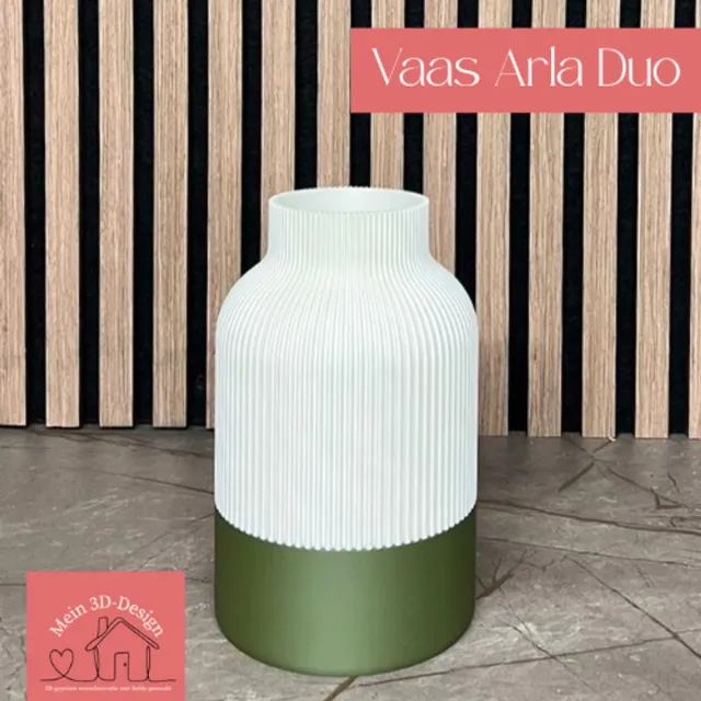 Mein 3D-Design.nl Vaas Arla Duo - Japandi Style - 3D geprint - Kunstbloemen - Legobloemen Wit