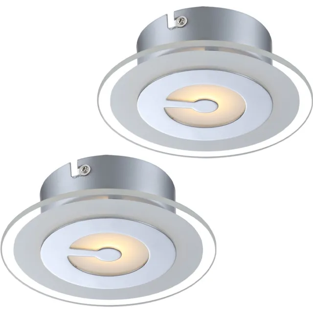 Globo Plafondlamp LED plafondlamp ronde ganglamp chroom keukenlamp, gedeeltelijk gesatineerd glas, 5W 400lm warm wit, DxH 16x5,2 cm, set van 2 zilver