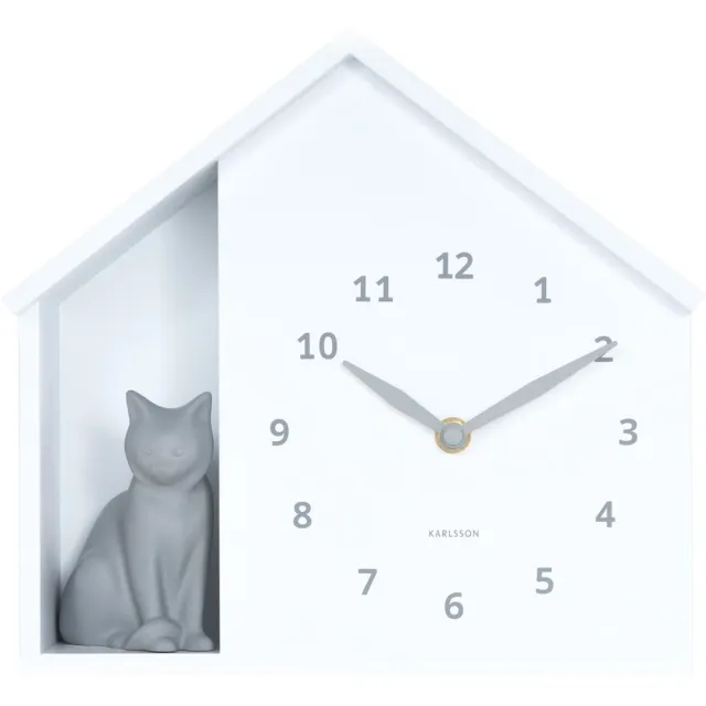 Karlsson Wandklok Sitting Cat - Wit - 24.9x24.9x27cm - Wandklok Modern