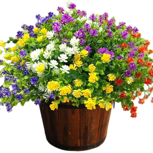 Namajunas Kunstplanten voor buiten - Kunstbloemen - UV-bestendige kunstbloemen, geschikt voor bloembakken, balkons en tuinen. Decoratieve kunstbloemen voor binnen en buiten, realistische buitenplanten, set van 6. groen