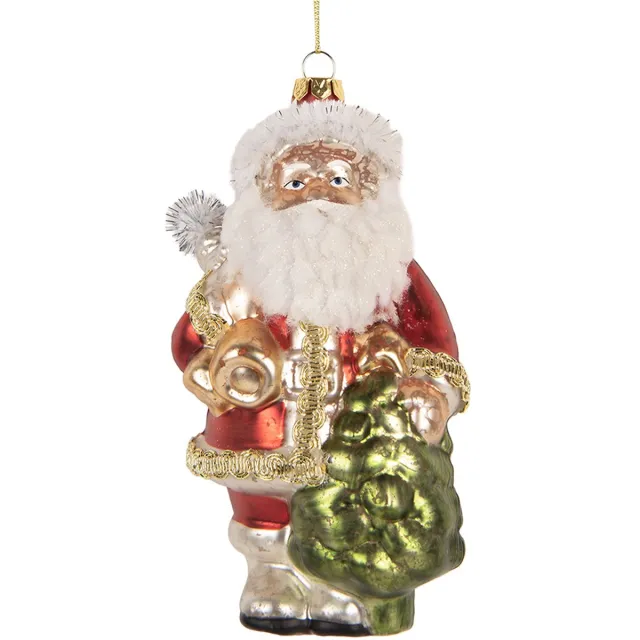 Clayre & Eef Kersthanger Kerstman 8x7x14 cm Goudkleurig Glas