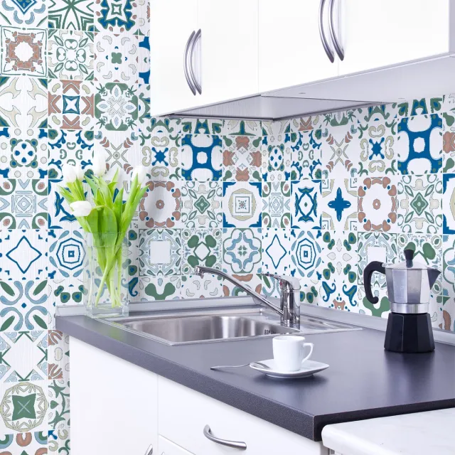 Ambiance Sticker Zelfklevende tegelmuurstickers voor keuken en badkamer - 24 Irina Azulejos tegelstickers - 24 stickers 10x10cm Multi color