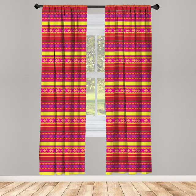 ABAKUHAUS Mexicaanse raamgordijnen – 2-delige set 75 x 225 cm – Veelkleurig, met roedezak Meerkleurig