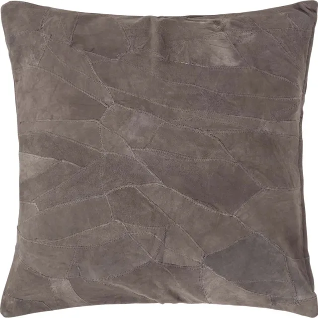 Homescapes Patchwork leren kussen grijs, 45x45 cm