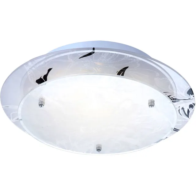 Globo Lighting Glazen plafondlamp rond E27 keukenlamp moderne woonkamerlamp chroom, bloemdecor wit, DxH 25x9,5 cm