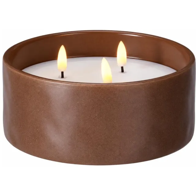 Home & Styling LED Solar LED kaars in pot - met 3 lonten - beton - bruin - D17 x H8 cm - buiten - waterdicht