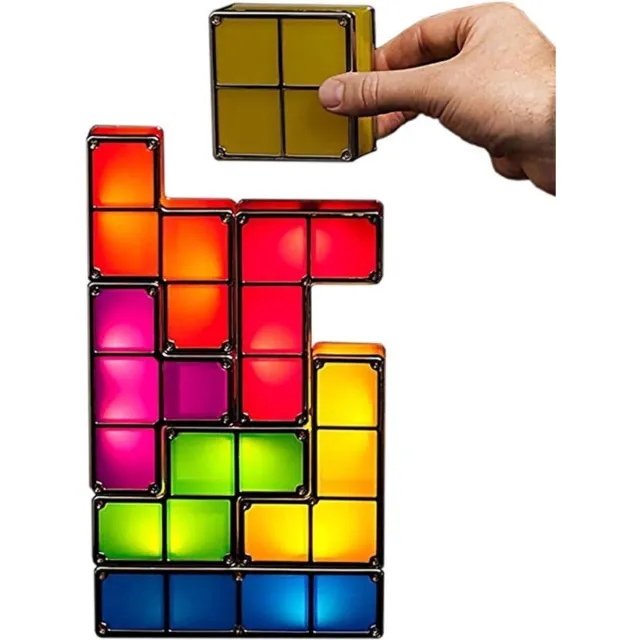 Nixnix 3D retro puzzle lamp - Puzzellamp in 7 kleuren - 30cm bureaulamp Geel | Groen | Blauw | Rood | Paars | Oranje | Roze