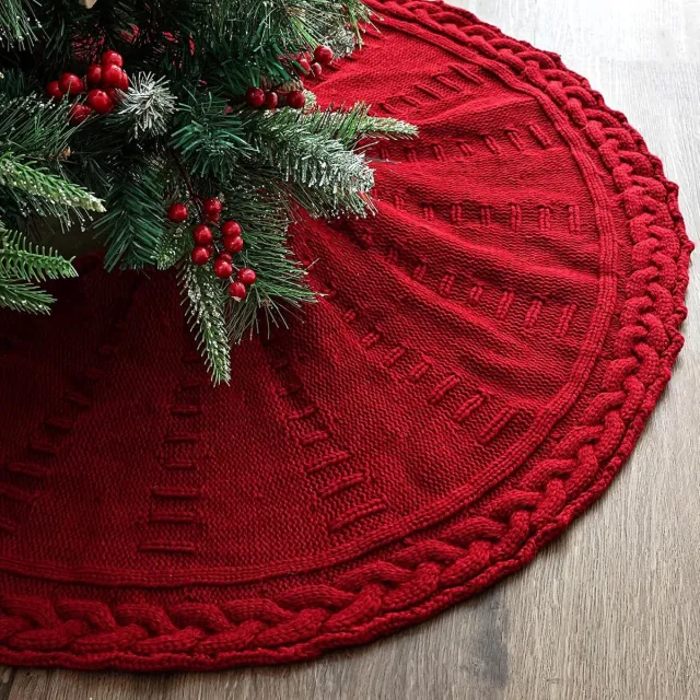 Daity 1-pack - Gebreide kerstboomrok, 122 cm bordeauxrode kerstboomrok, geweven grof gebreide kerstboomdecoratie in landelijke stijl, kerstdecoratie in boerderijstijl, kerstdecoratie voor thuisfeesten