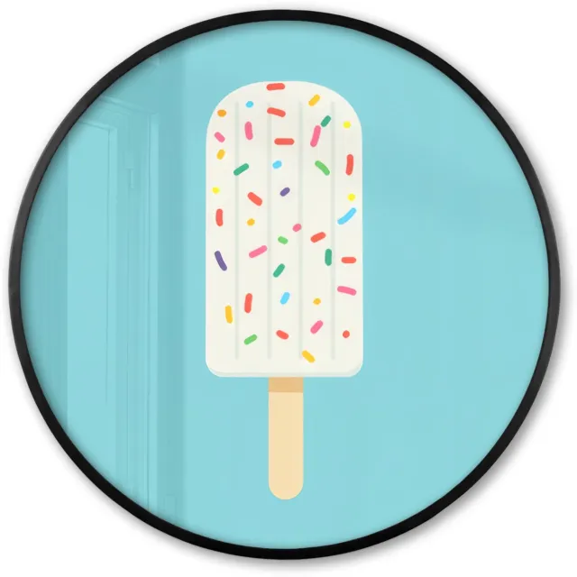 FrameYourWall Poster in lijst Rond - Fotolijst 80x80 cm - Posters - Ijsje - Stokje - Sprinkles - Lichtblauw - Ronde posterlijst zwart - Decoratie - Wanddecoratie woonkamer - Muurdecoratie slaapkamer