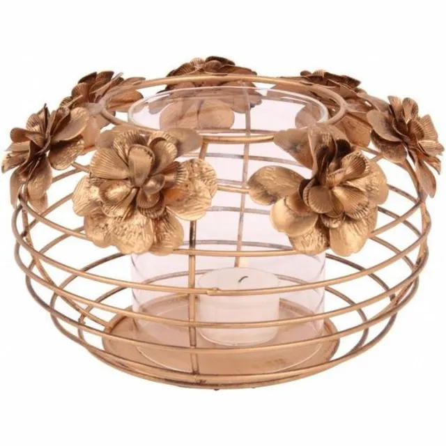 Dutch Style Windlicht bloemen Ø 19 cm goud ijzer | 10927404 | Dutch Style