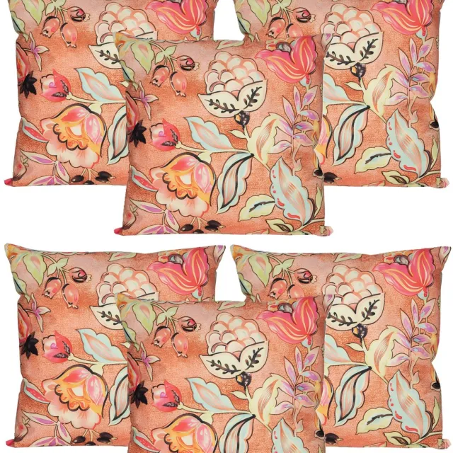 Anna's Collection Sierkussen voor binnen en buiten - 6x - wild flowers - terracotta - 45 x 45 cm - tuinkussen