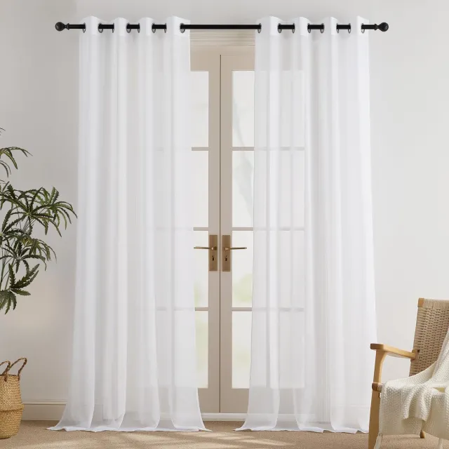 Ibenzoa Witte Transparante Voile Gordijnen Set van 2 - 140x245cm - Linnenlook - Met Inslagringen