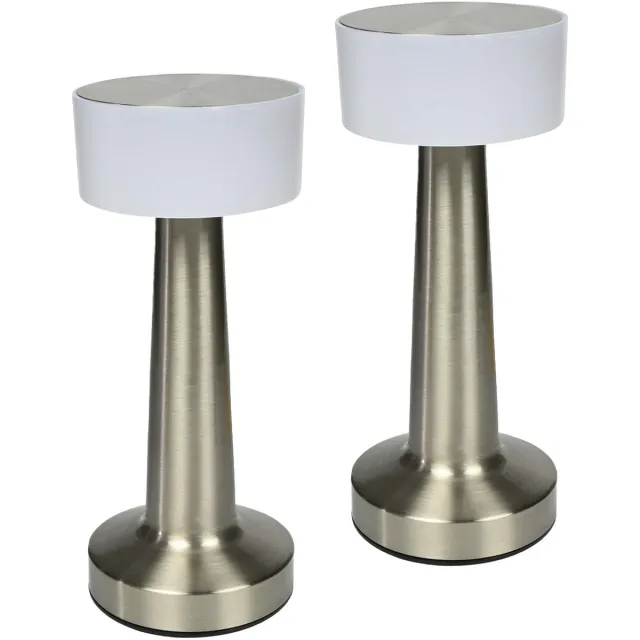 Benson LED tafellamp oplaadbaar - 2x - zilver - aanraaksensor - metaal - draadloos - 21 cm