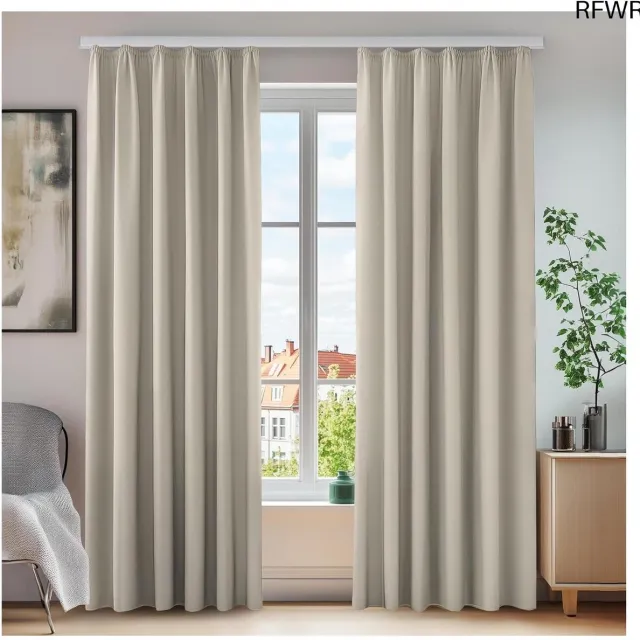 RFWR Verduisteringsgordijnen voor Slaapkamer en Woonkamer - 140 x 138 cm, 2 Stuks, Modern Design, Beige