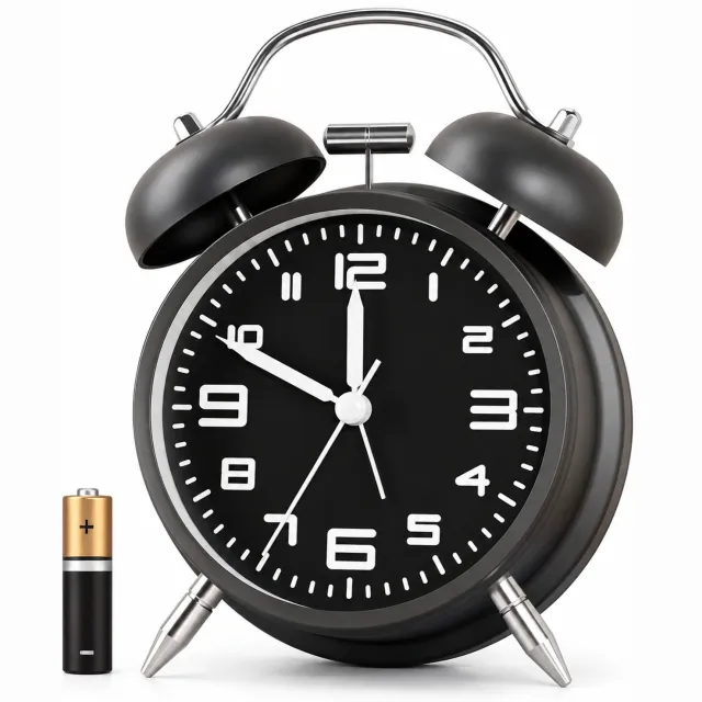 SWGOTA wekker - 4 inch met grote cijfers - stil sweep-uurwerk - dubbele bellen en twee steunpoten - zwart