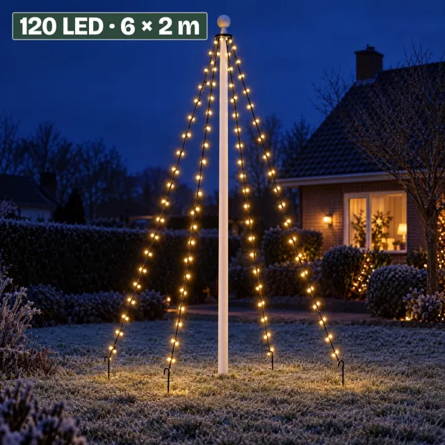 Levano Kerstverlichting Buiten 120 LED - Vlaggenmast Verlichting - Vlaggenmast Kerstboom - Kerstlampjes - Kerstboomverlichting - Lichtsnoer - Sfeerverlichting - Tuinverlichting - Kerstdecoratie - Lichtslinger - Tuindecoratie - Warm Wit - IP44