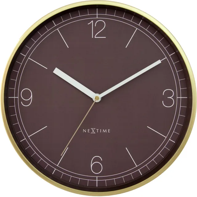 NeXtime Wandklok 30cm-Silent-Gold/Chestnut-Aluminium-NeXtime 'Nova'
