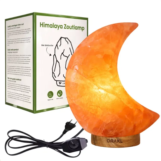 Orakl Dimbare Himalaya Zoutlamp Selene - 2-4 KG en ca. 17 cm - Nachtlamp - Maanlamp - Cadeauverpakking Oranje