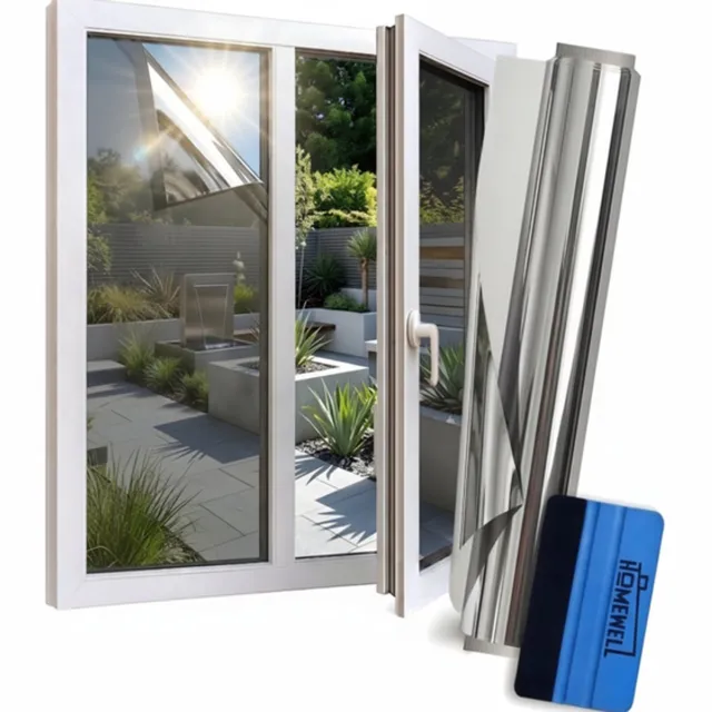 Homewell Zonwerende Raamfolie - 60x200cm - Isolerend - Statisch & Herbruikbaar - Tegen Hitte & Inkijk - HR+ Geschikt – 25% Spiegeleffect Zilver Zilver 25%
