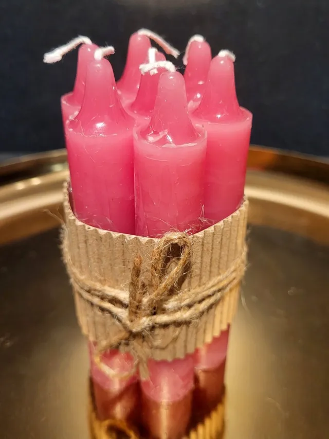 VAN MANEN Tafelkaars Ambiance roze 2x2x12cm 7 stuks in kartonnen wikkel met touw