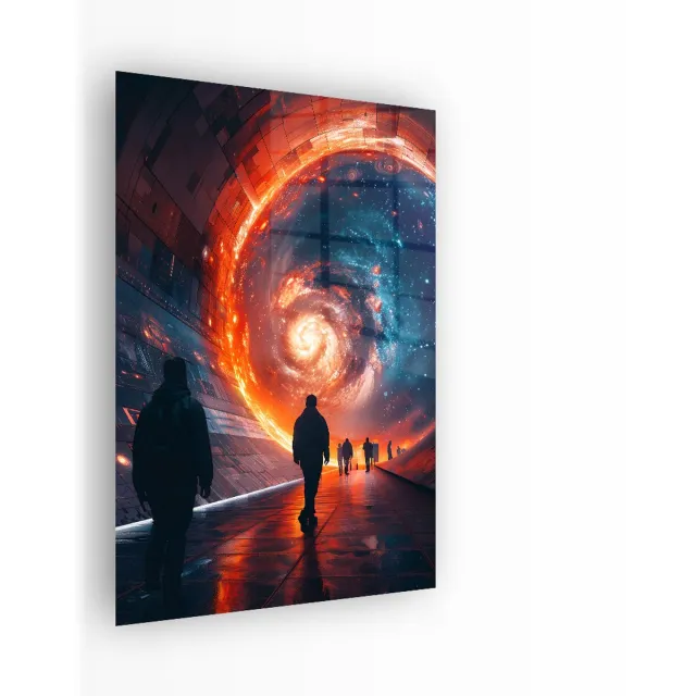 Indoorart Glasschilderij Portaal naar het Universum 40x60 CM - Afbeelding op plexiglas - Inclusief montagemateriaal zwart, geel, blauw