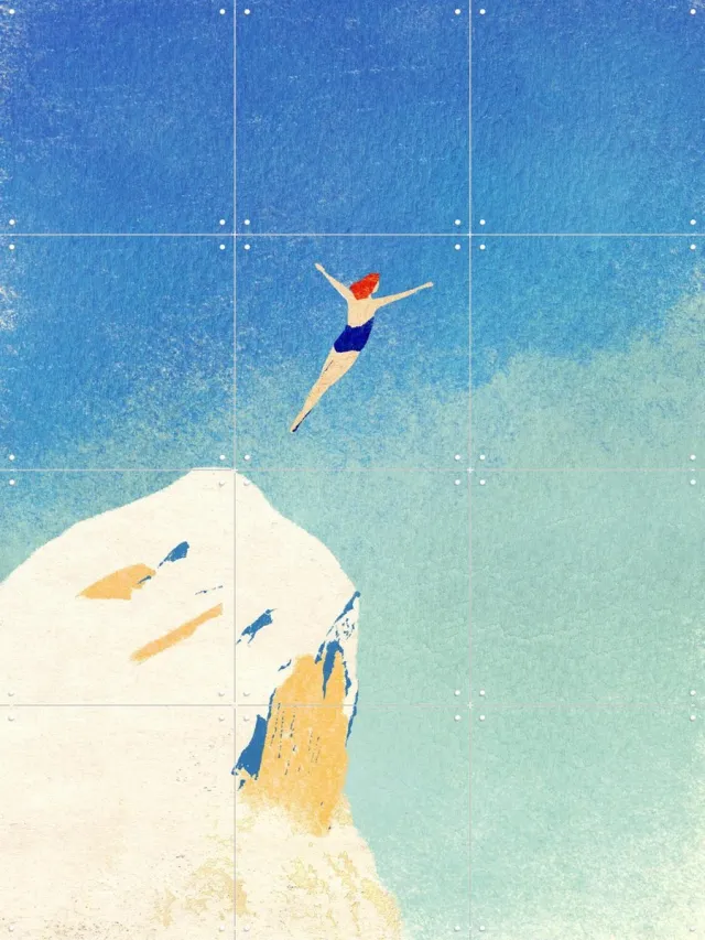 IXXI Flying, Henry Rivers - 60 x 80 cm - Grote wanddecoratie en posters - Digitale Kunst, Kleurrijk, Illustraties, Speels, Cartoonesk, Modern Blauw