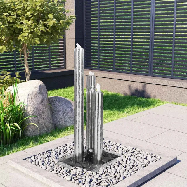 vidaXL Tuinfontein 48x34x88 cm roestvrij staal zilverkleurig