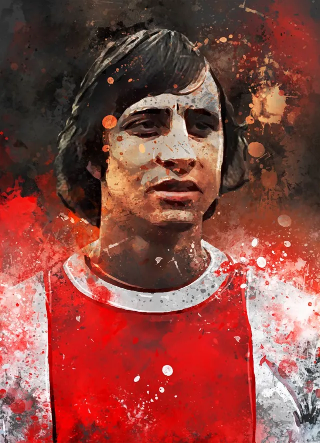 Cruijff ingelijste poster - Portretposter Johan Cruijff met omlijsting - Voetbalposter - A3 formaat - 29.7 x 42 cm - Donkergrijze achtergrondkleur