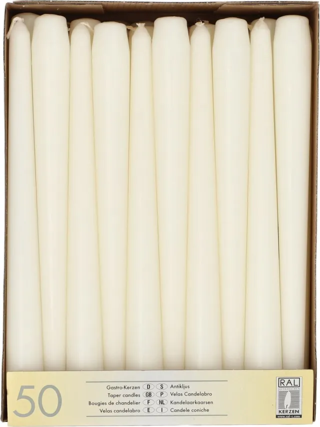 Conpax Candles Dinerkaarsen/kandelaar kaarsen Mega Pack - 50x stuks - wit - 25 cm - Tafelkaarsen