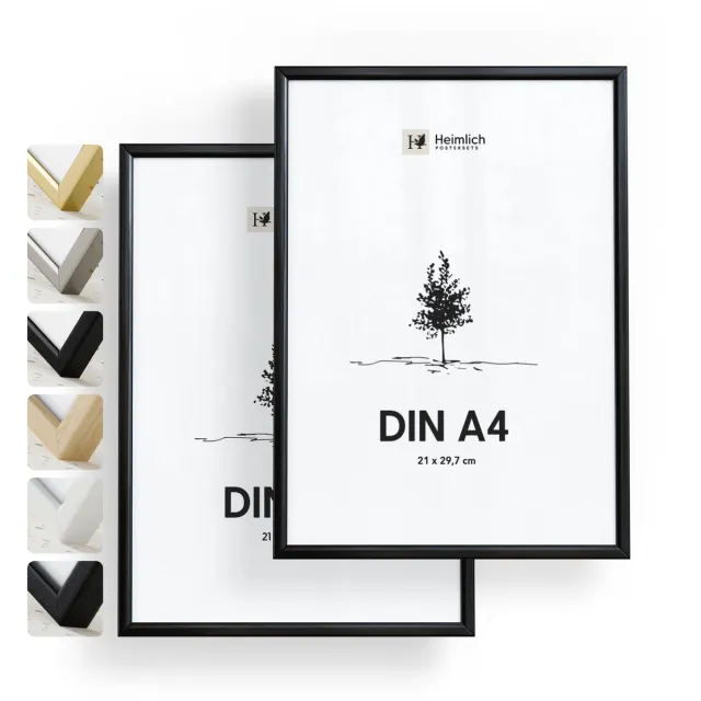 Heimlich Fotolijsten A4 (21x29,7 cm) Set van 2 - Metaal Zwart - Staand en Wandhangend - Onbreekbaar Kunststof Glas