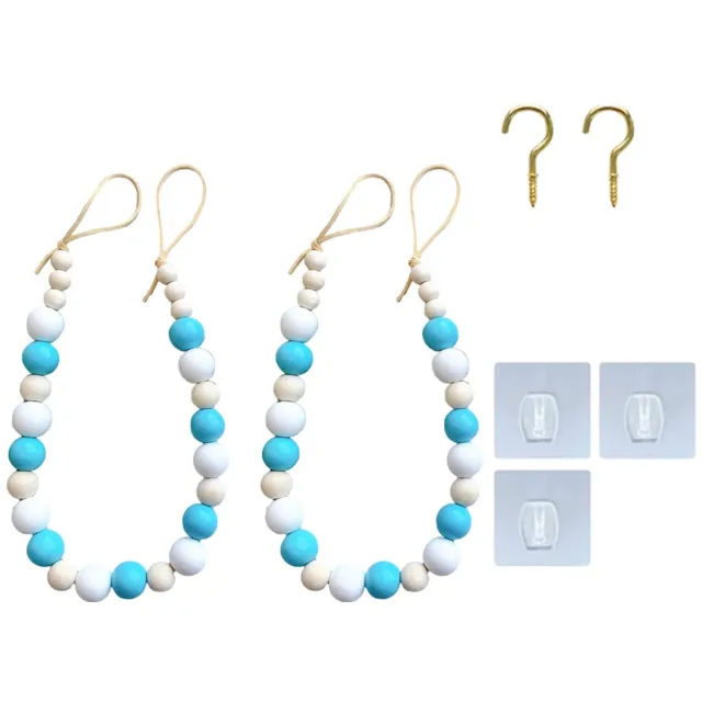 QTTVBTNA 2 stuks Gordijnbinders - Gordijn Embrasse Haak - Decoratieve Houten Kralen - voor Thuis, Kantoor, Hotel decoratieve - Blauw - 52 cm Lang