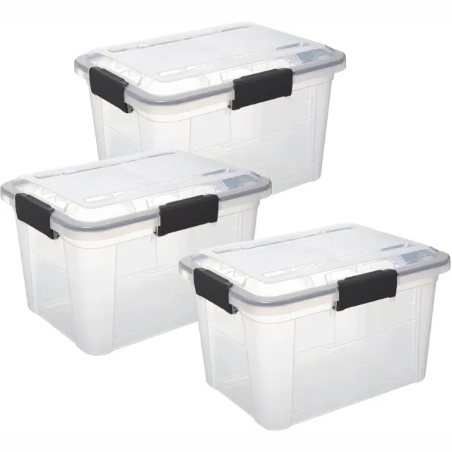 5Five® 5Five opberg Box met deksel - 3x - Solutions Protect - 18 liter - 38 x 29 x 25 cm - kunststof - transparant - extra stevig
