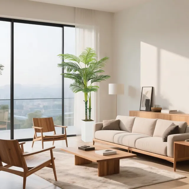 Triumpunpre Kunstpalm 150 cm met Witte Pot, Realistische Arecapalm met Dubbele Stam voor Binnen Groen