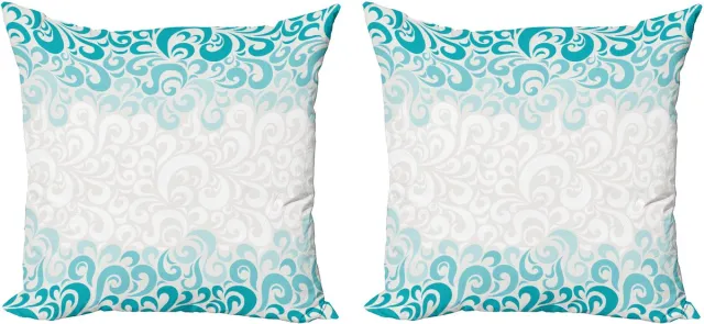 ABAKUHAUS Abstract Sierkussenhoes Set van 2, Bloemen klassischer Ontwerp, Modern Accent Dubbelzijdige Digitale Print, 45x45, Teal Turquoise Wit