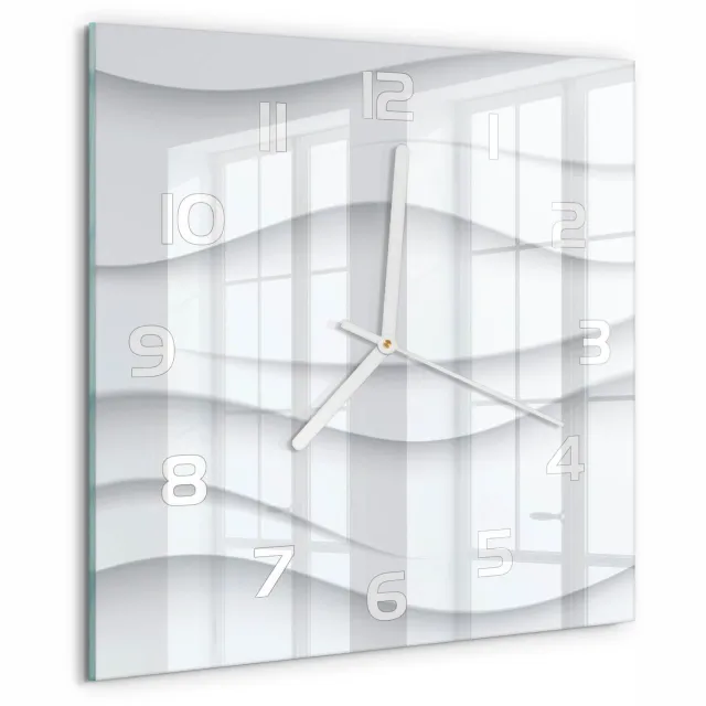 TULUP Wandklok - Golfabstractie Glazen Wandklok Design - 30x30 cm - Wit Klok Glas Met Opdruk - Witte handen - Vierkante Klok - Wandklok Glas Met Motief - Decoratieve Glazen Klok