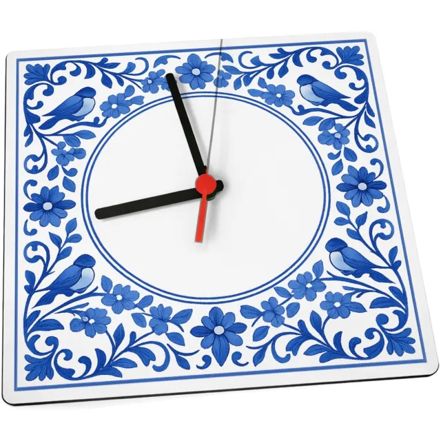 Mr Cadeautjes Klok 19 x 19 - design Een ronde botanische omlijsting rond een korte boodschap ove | cadeau Wit