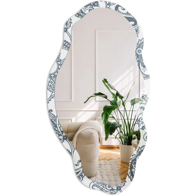 Coloray Elegante Ornamenten Spiegel - Grijs Strakke Rechthoekige Spiegel - Organische Spiegel - Woonkamer - Boho - 45x90 cm - Totale afmeting 52x97 cm Elegante Ornamenten, Grijs