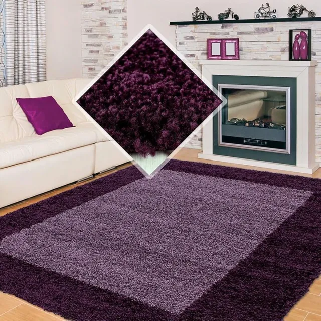Adana Carpets Hoogpolig vloerkleed met randversiering, paarse kleur, geschikt voor de woonkamer, met jute achterkant, afmetingen: 300 cm x 400 cm