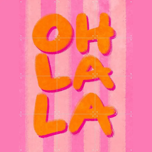 IXXI Oh La La Handlettering, Raissa Oltmanns - 60 x 80 cm - Grote wanddecoratie en posters - Kleurrijk, Speels, Modern, Typografie, Slaapkamer Roze / Oranje