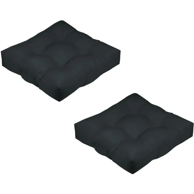Stof Textile Vloerkussen XXL - 2x - zwart - polyester - 60 x 60 x 12 cm - vierkant - Extra dik - extra zitplaatsen - spelen - gamen - relaxen