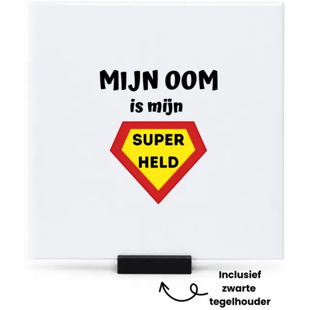 Hacebo mijn oom is mijn superheld tegeltje met tegelhouder - Oom - super oom - tegeltjes met tekst - verjaardag - cadeautje voor oom - oom artikelen - kado - geschenk - spreuktegels - 15x15 CM Wit