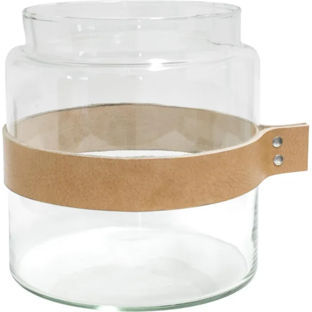 TAK Design Vaas Wrap Me - Incl. Lederen Band - Glas - Ø19 x 20 cm - Bruin
