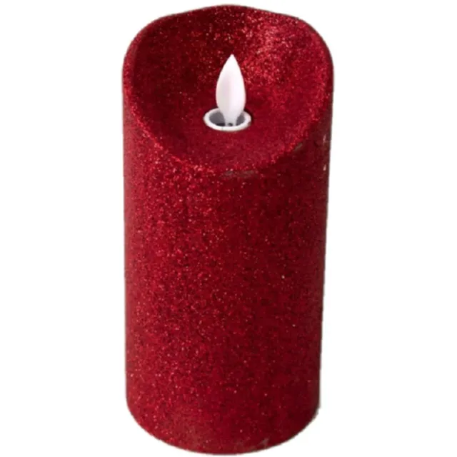 Gerimport LED kaars/stompkaars - rood - H15 cm - glitters - kerst kaarsen