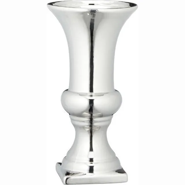 Cepewa Kelk bloemenvaas keramiek - 30 x 16 cm - Zilver - Vazen/vaas - Boeketvazen - Kelkvazen