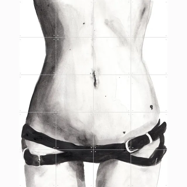 IXXI Tuesday With Kate, Victoria Verbaan - 80 x 100 cm - Grote wanddecoratie en posters - Illustraties, Aquarel, Slaapkamer, Gang, Mancave, Woonkamer Monochroom / Zwart en wit / Lichte tinten / Zwart